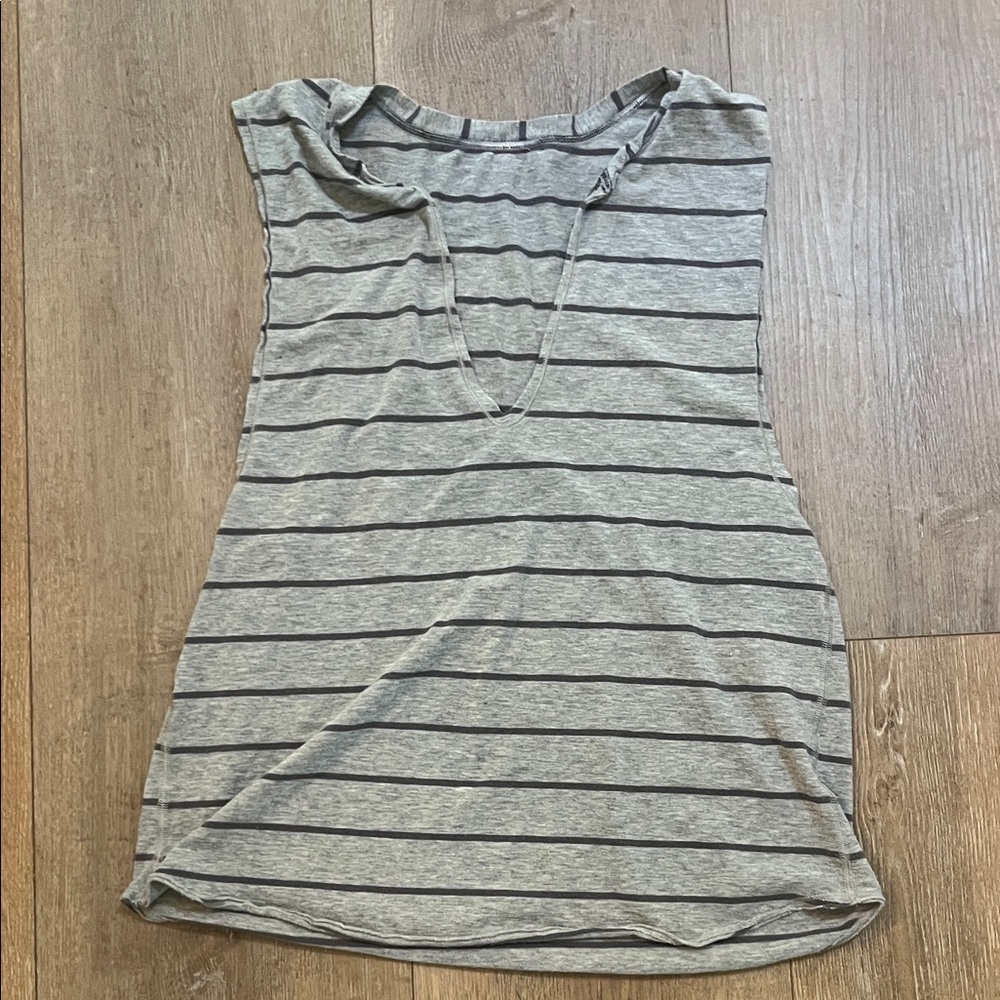lululemon athletica Gray and Black Striped Muscle Tee